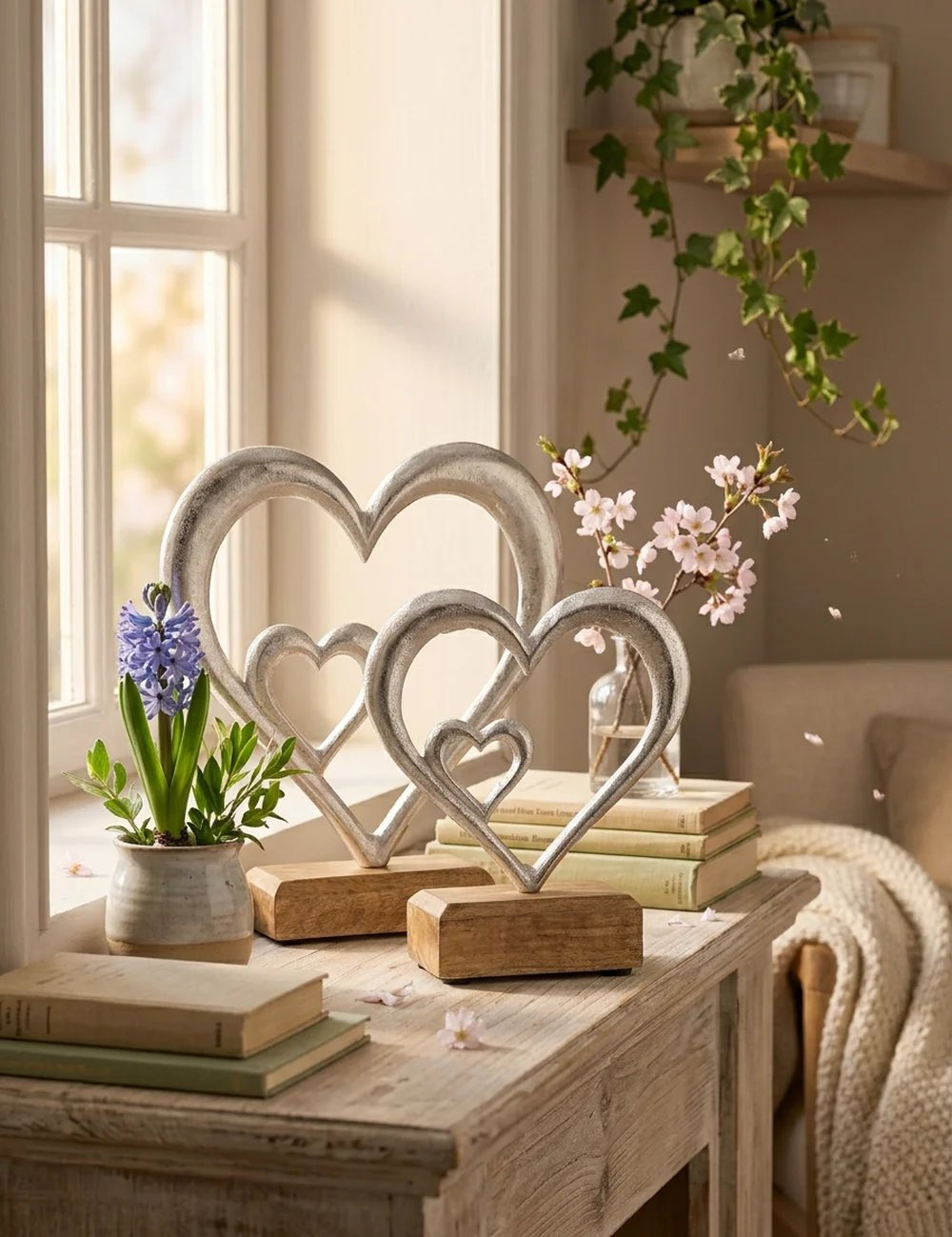 Aufsteller Adea Herz – dekoriert im Wohnambiente