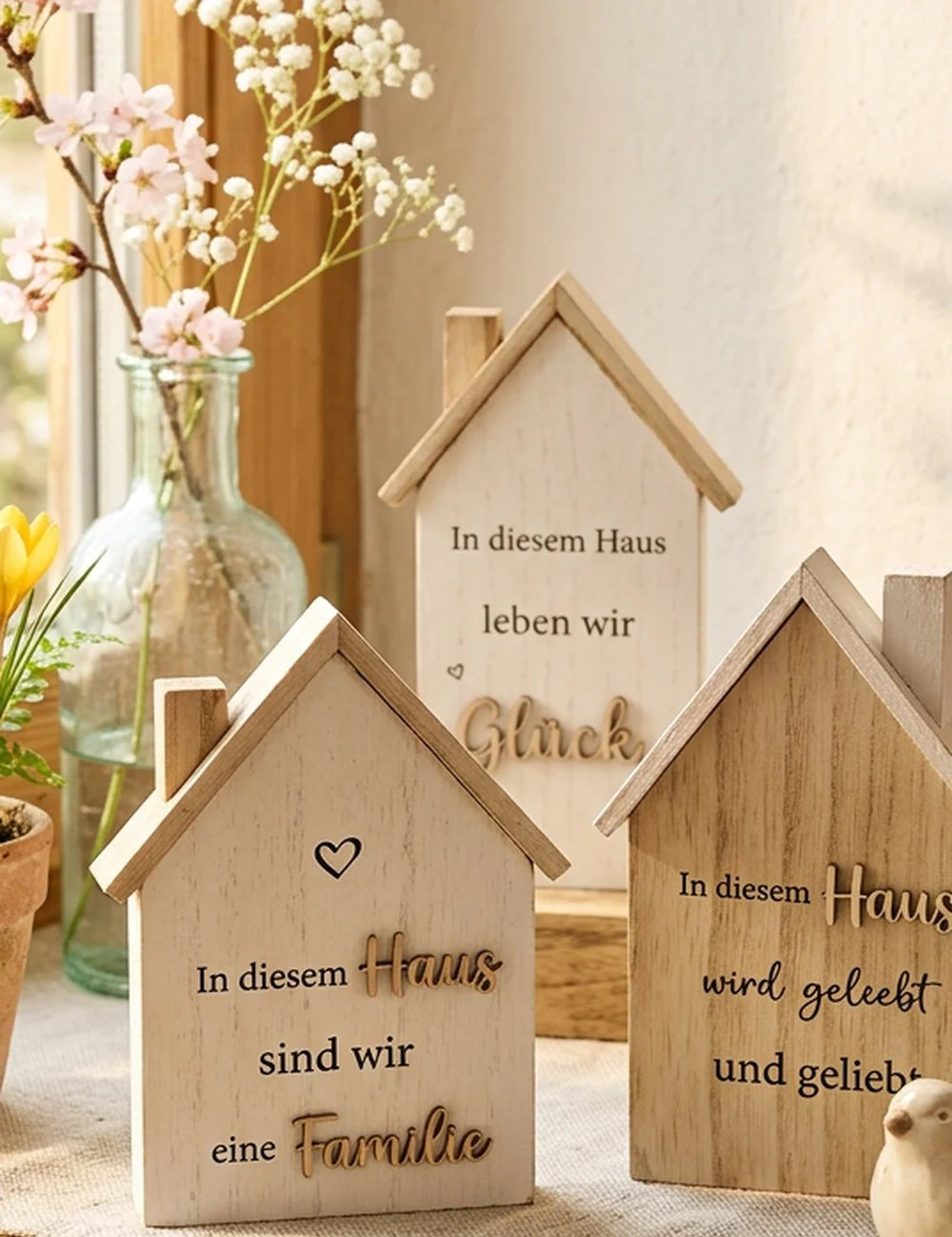 Aufsteller Haus aus Holz, Seitenansicht 15 × 3 × 25 cm
