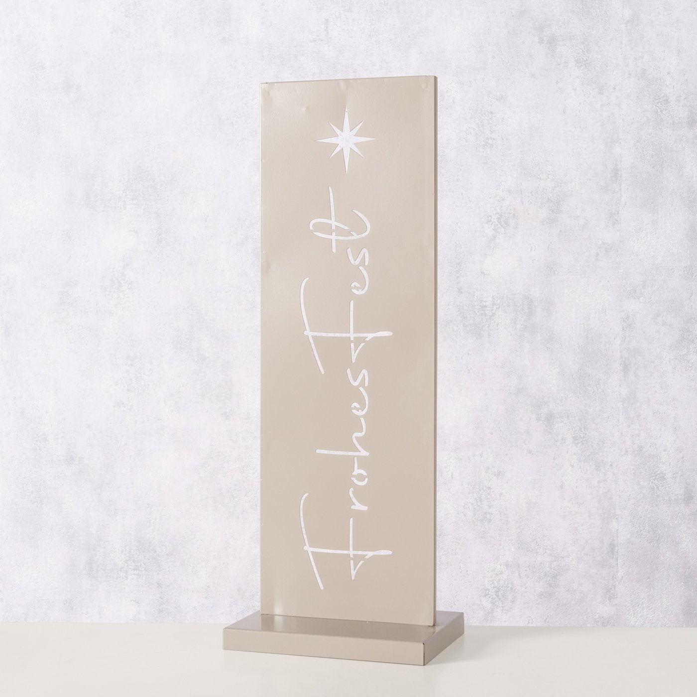Aufsteller Waldan aus pulverbeschichtetem Eisen in Grau, Frohe Weihnachten Schriftzug