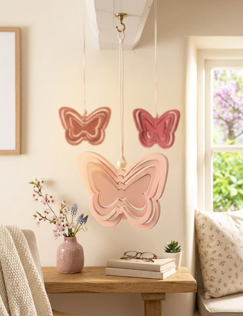 Butterfly Holz-Schmetterling am Fenster dekoriert im Wohnambiente