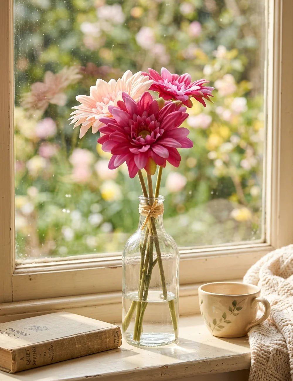 Dekostrauß Gerbera Pink, Nahaufnahme im Setting