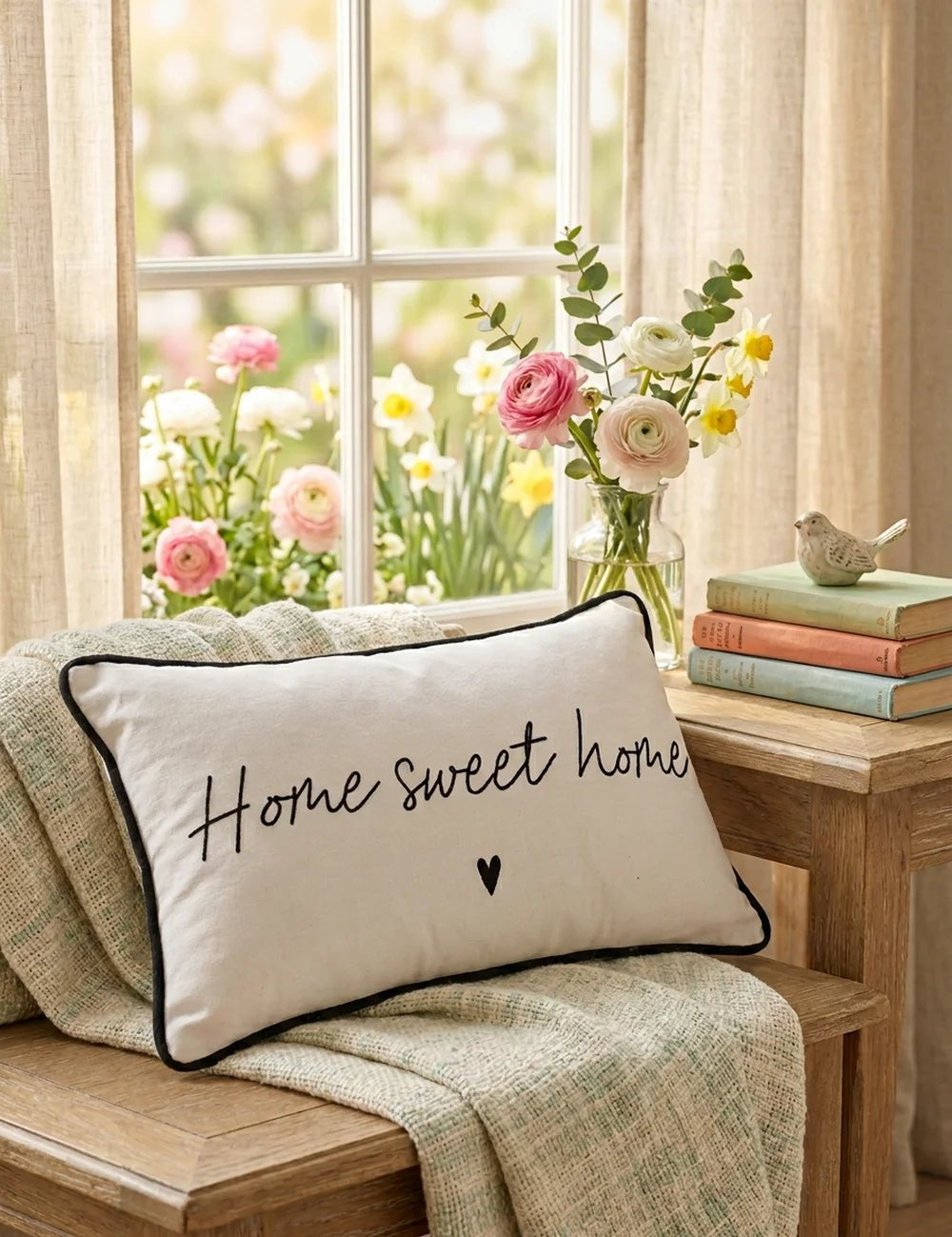 Kissen Home sweet home – in Gruppenarrangement dekoriert