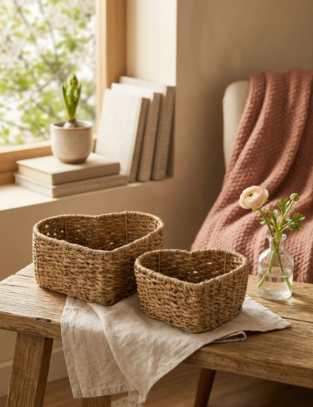 Korb Love Seegras – dekoriert im Wohnambiente