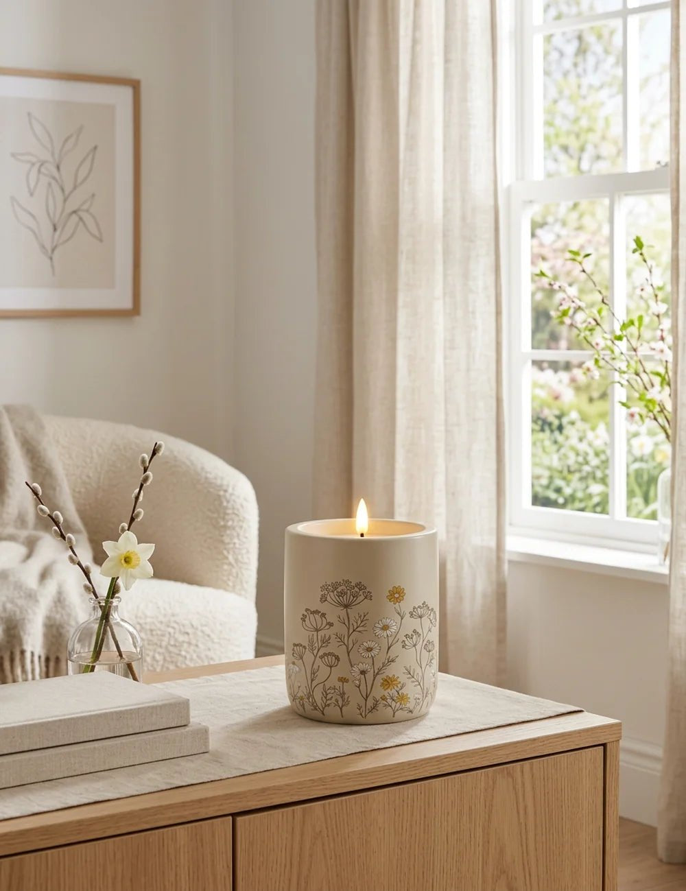 LED-Kerzentopf Meadow – dekoriert im Wohnambiente