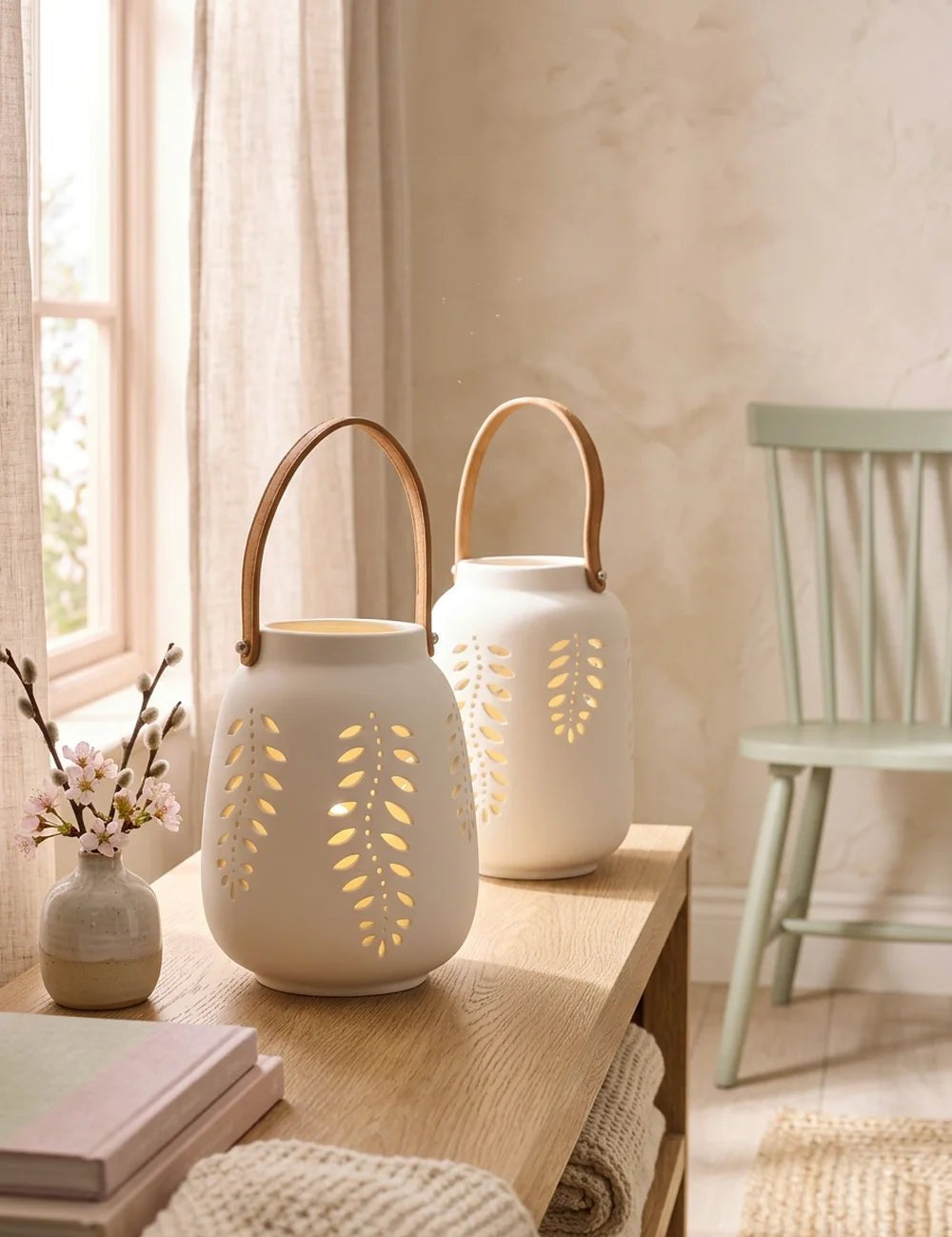 LED-Windlicht Felto – dekoriert im Wohnambiente