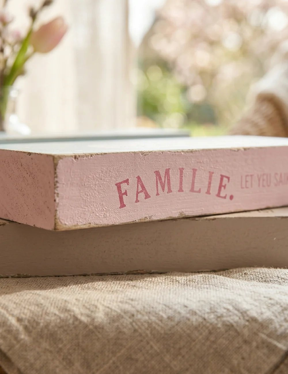 Schild "Familie" – Nahaufnahme Materialdetail