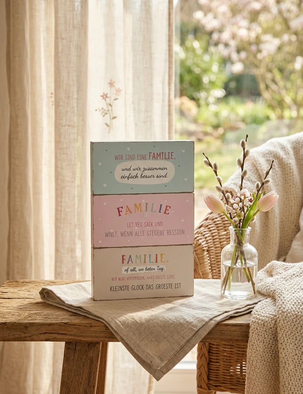 Schild "Familie" – dekoriert im Wohnambiente