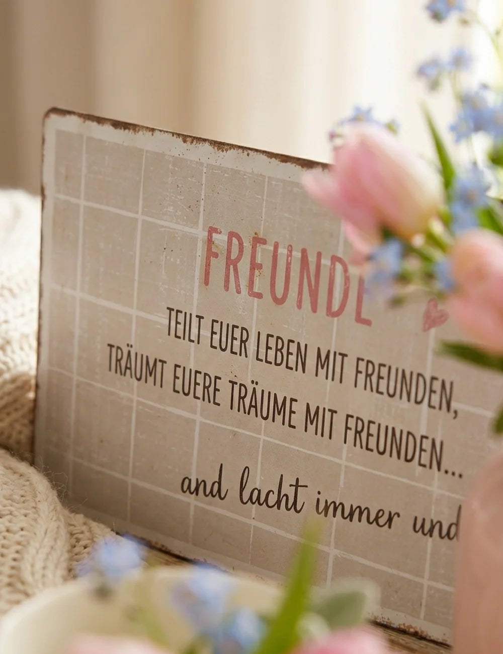 Schild "Freunde" – Nahaufnahme Materialdetail