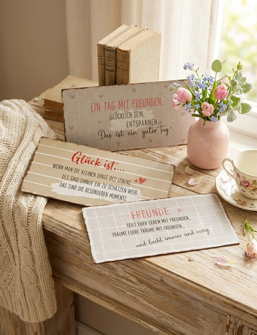 Schild "Freunde" – dekoriert im Wohnambiente