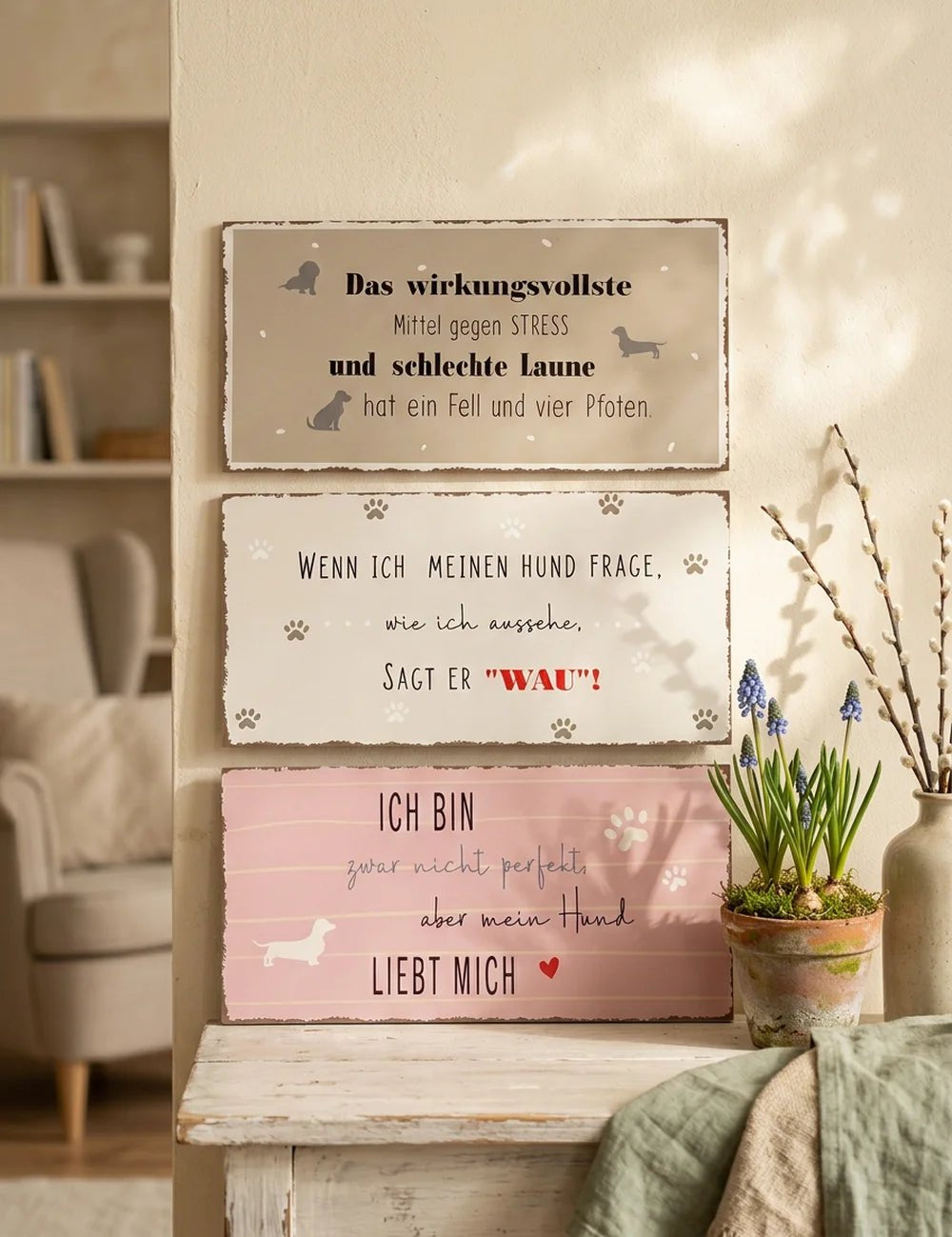 Schild "Mein Hund" – dekoriert im Wohnambiente