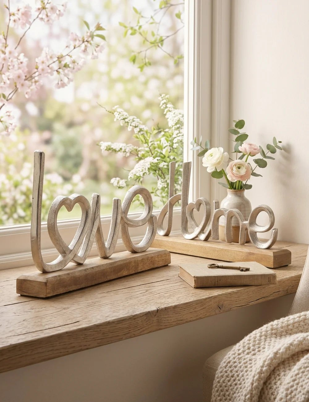 Schriftzug Love Home – dekoriert im Wohnambiente