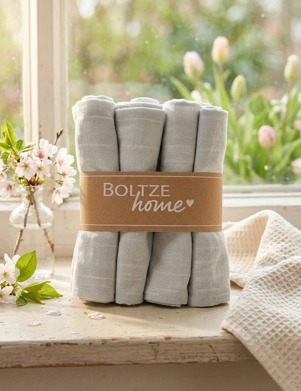 Servietten Lenea Beige 4tlg. – in Gruppenarrangement dekoriert