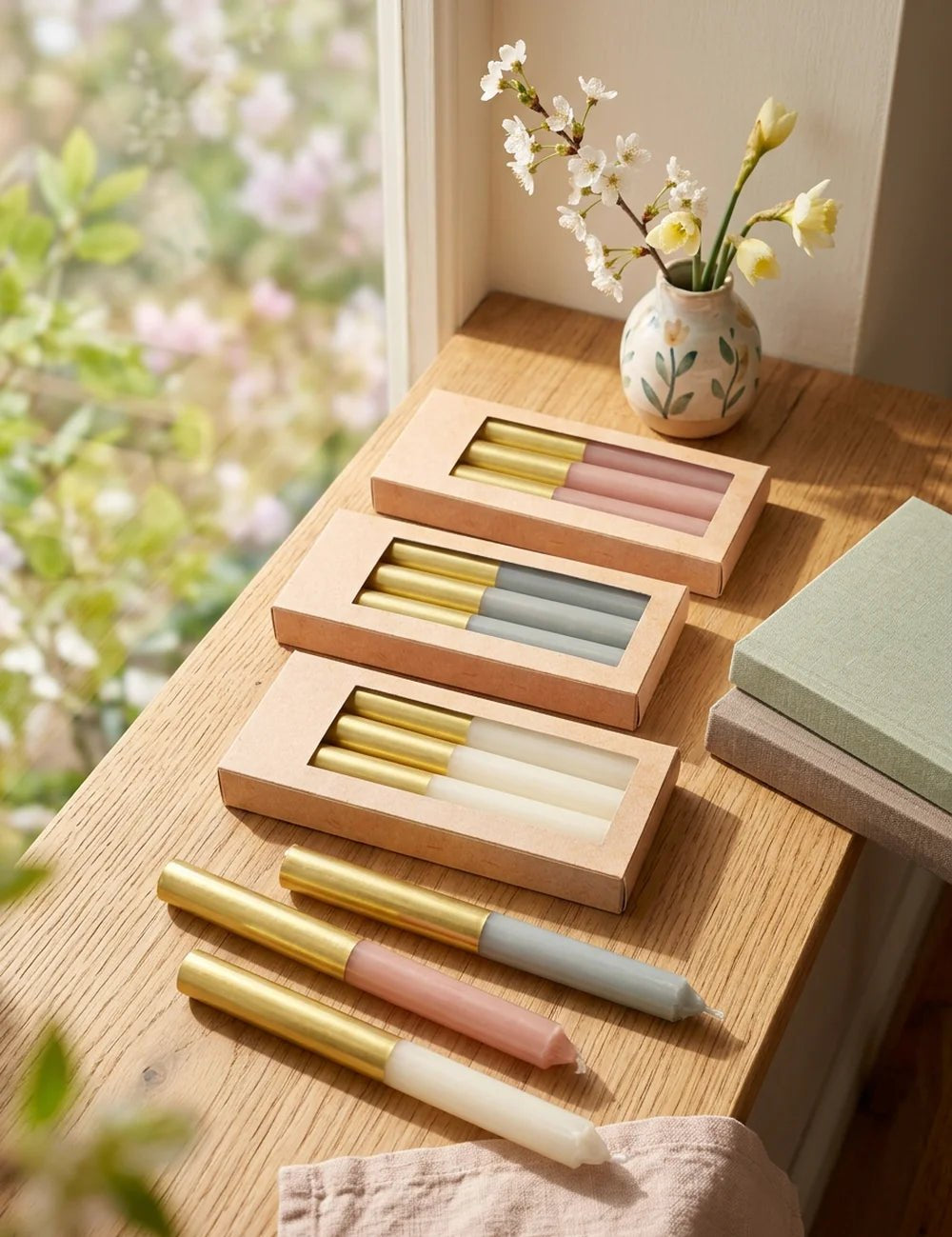 Stabkerze Dip Gold – dekoriert im Wohnambiente