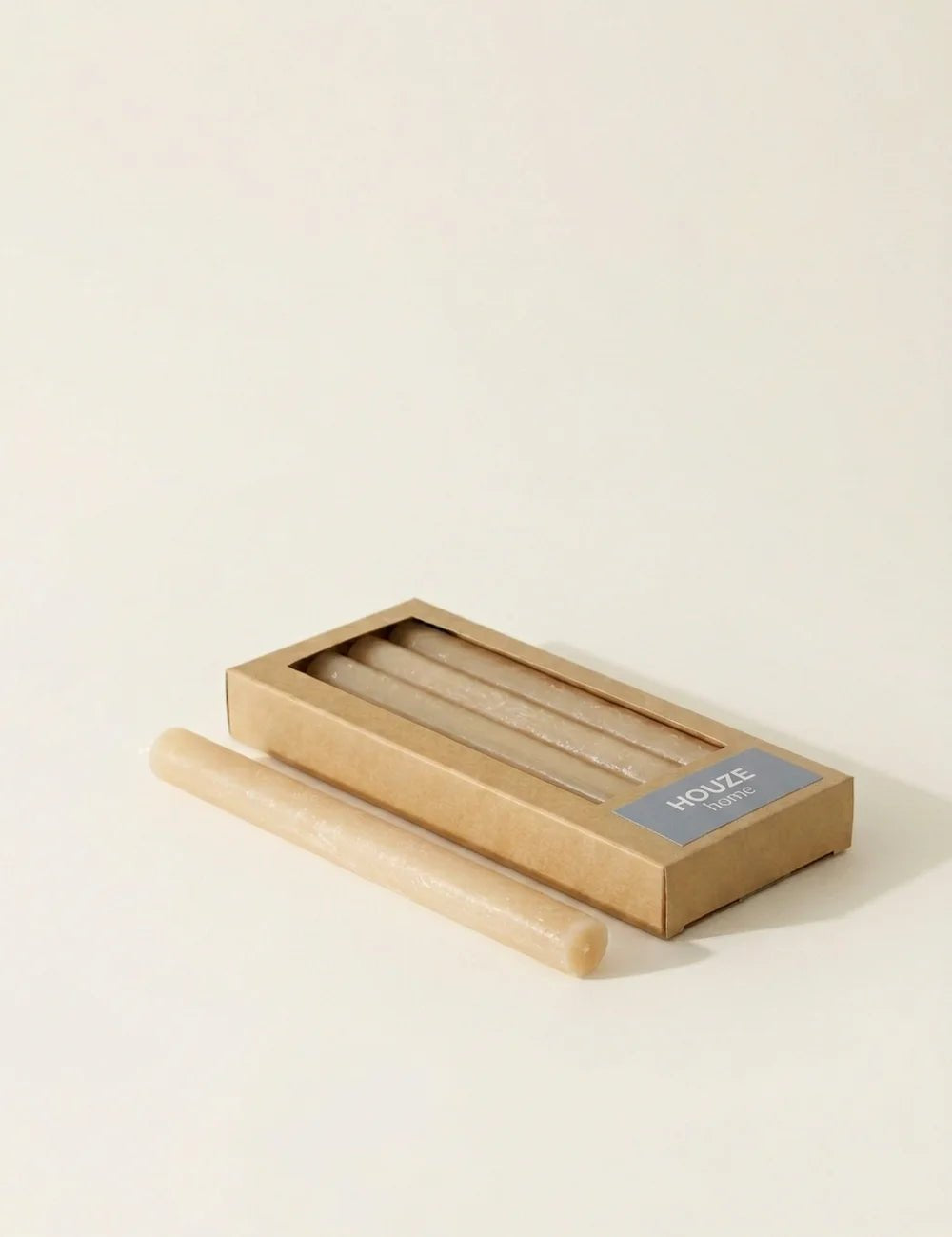 Stabkerze Melia 4er-Set Beige in Geschenkbox aus Kraftpapier
