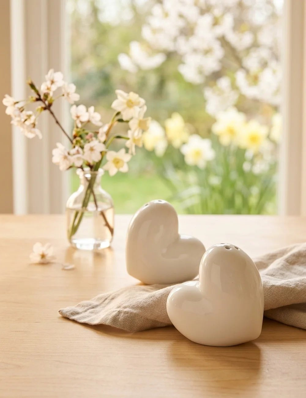 Streuer Heart weiß 2tlg. – in Gruppenarrangement dekoriert