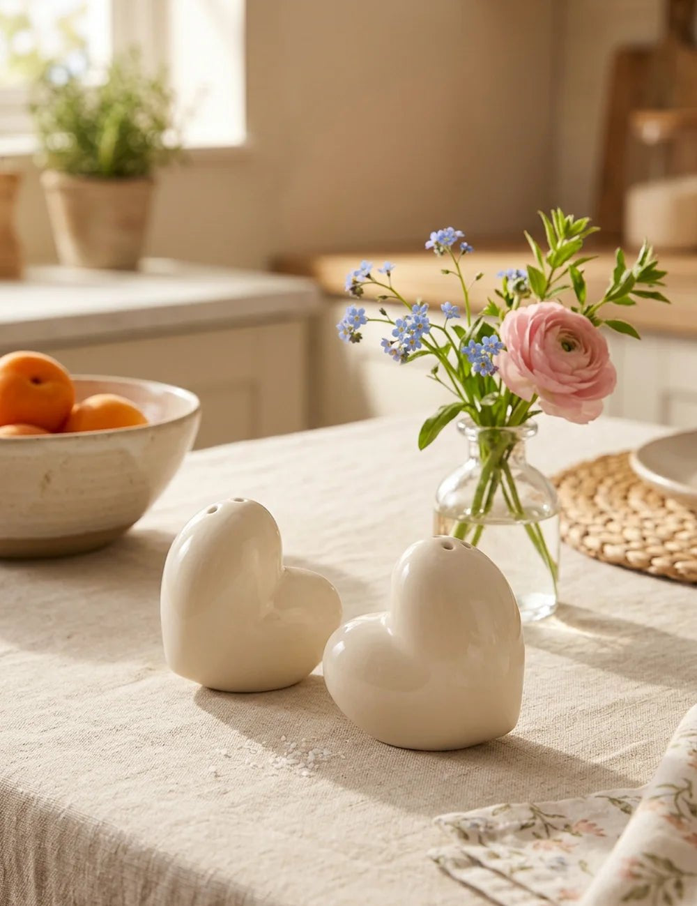 Streuer Heart weiß 2tlg. – dekoriert im Wohnambiente