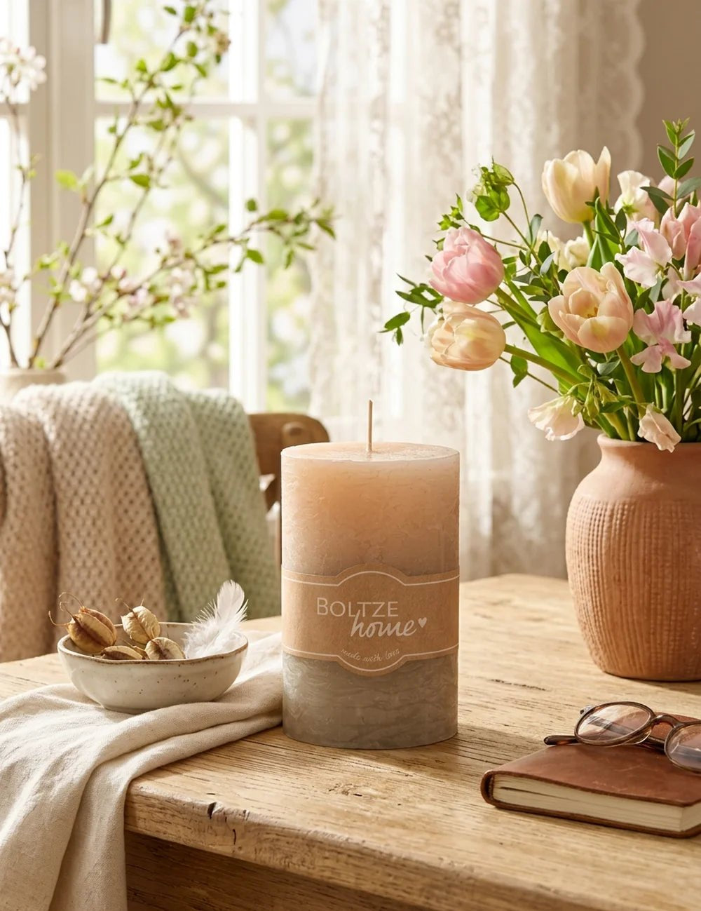 Stumpenkerze Casual grau lifestyle wohnzimmer