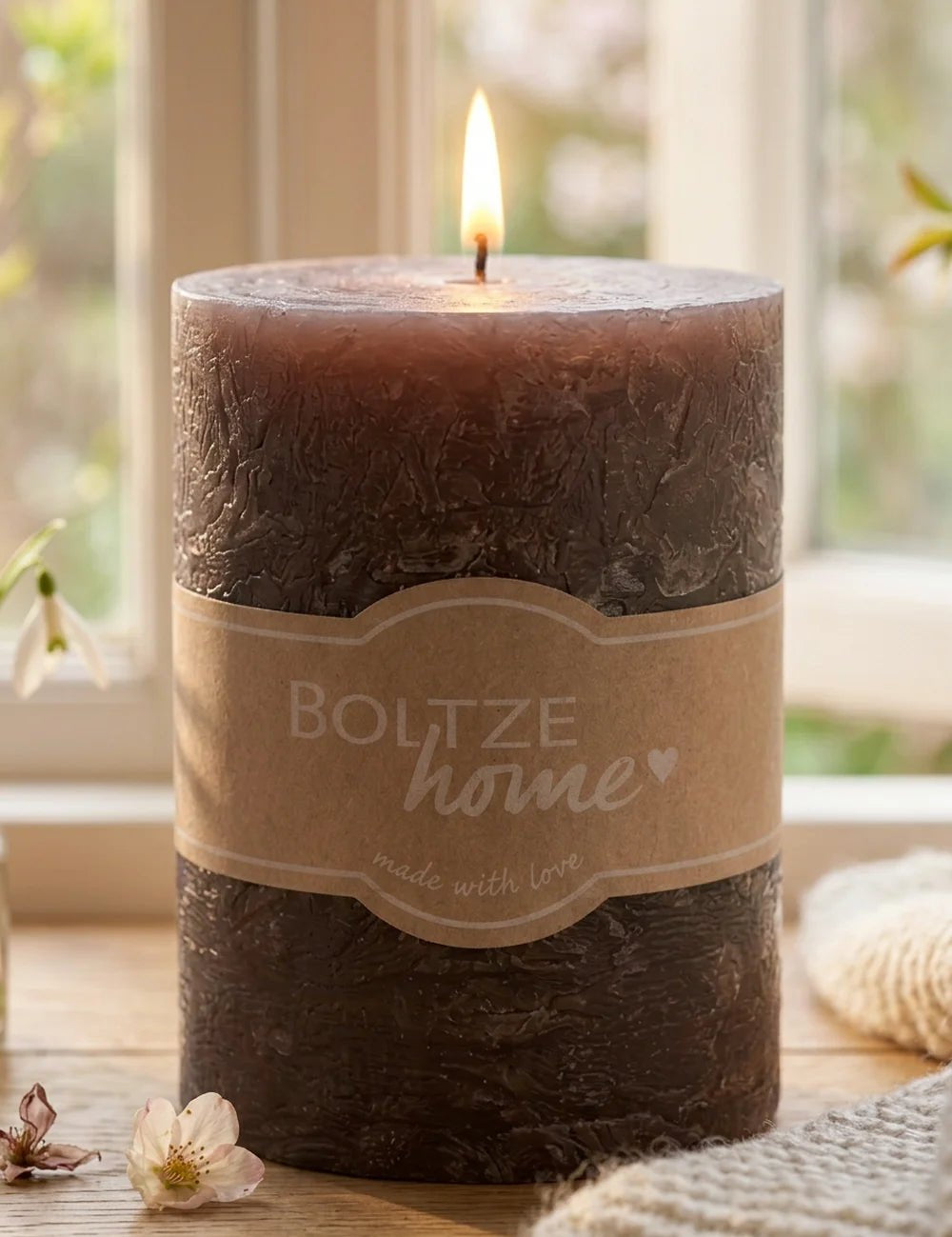 Stumpenkerze Casual Taupe – Nahaufnahme Materialdetail