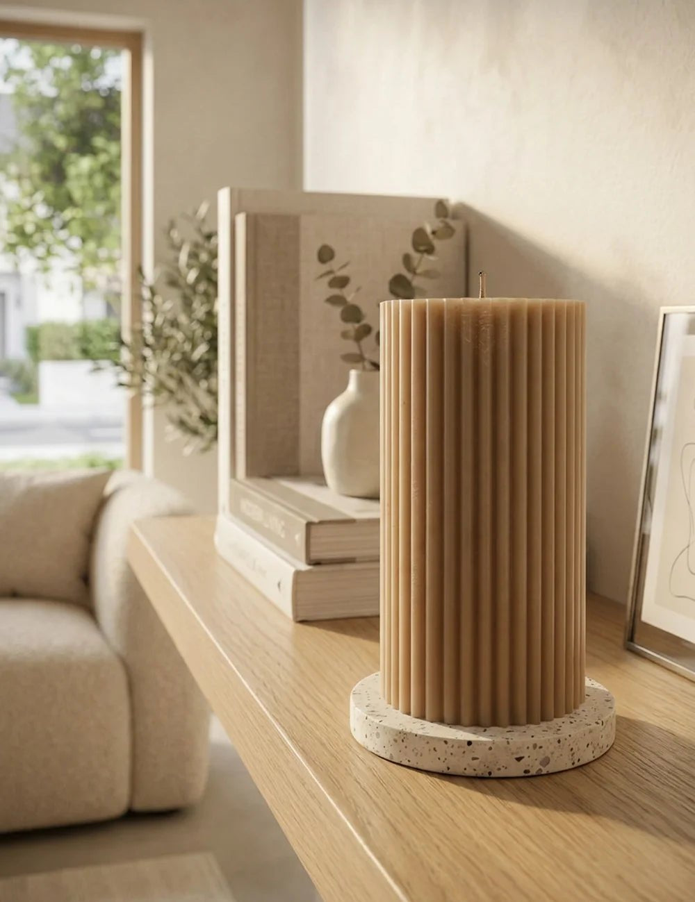 Stumpenkerze Classic Beige – Nahaufnahme Materialdetail