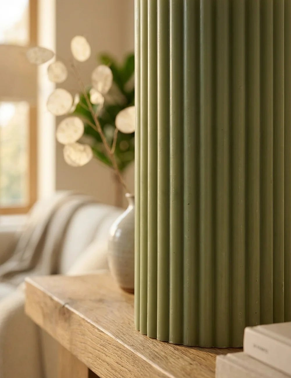 Stumpenkerze Classic Grün – Nahaufnahme Materialdetail