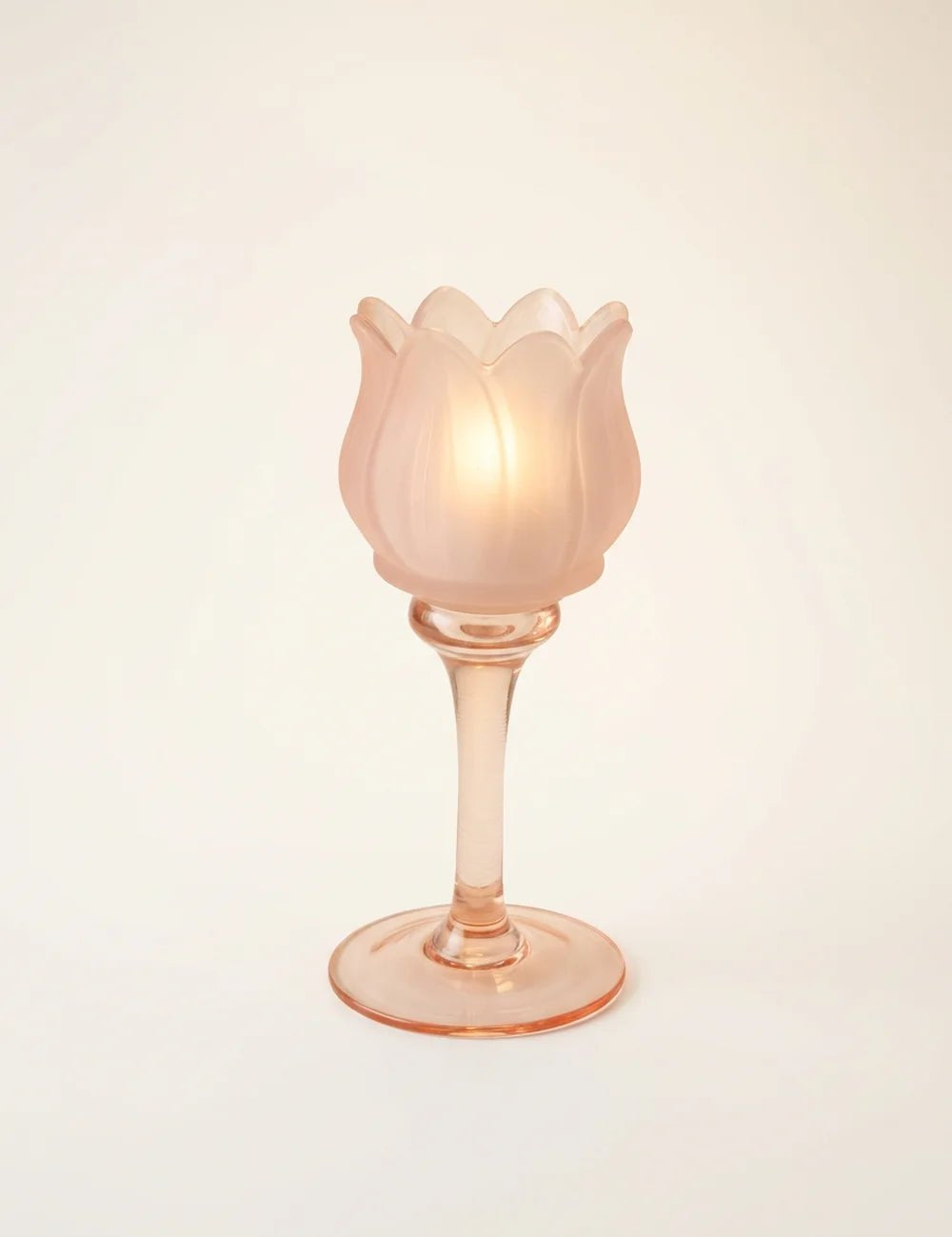 Tulpenförmiger Teelichthalter Tully Rosa aus mattiertem Glas mit Teelicht