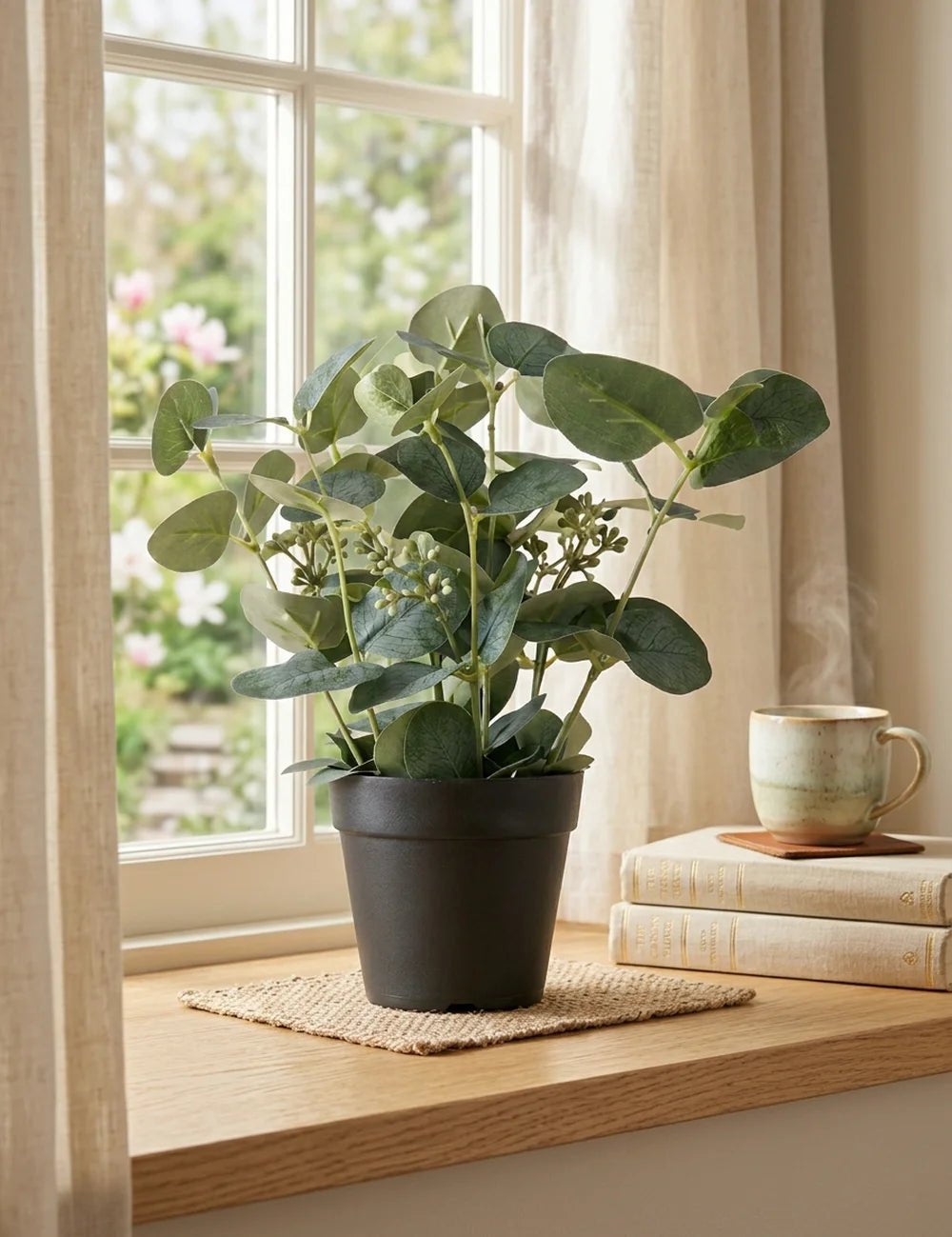 Topfpflanze Eukalyptus – dekoriert im Wohnambiente