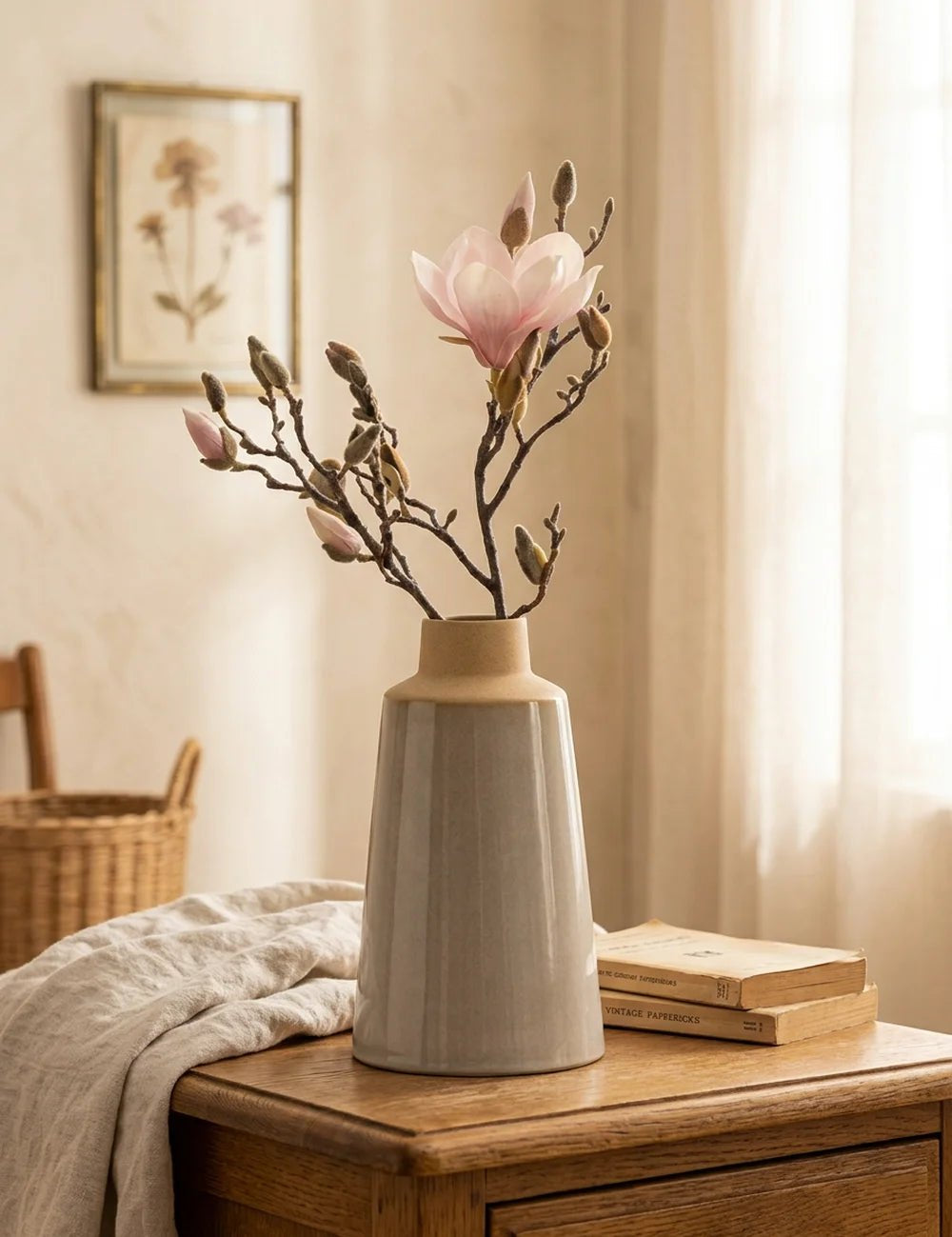 Vase Catrinia 28 cm – dekoriert im Wohnambiente