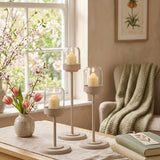 Windlicht Senza Beige – in Gruppenarrangement dekoriert