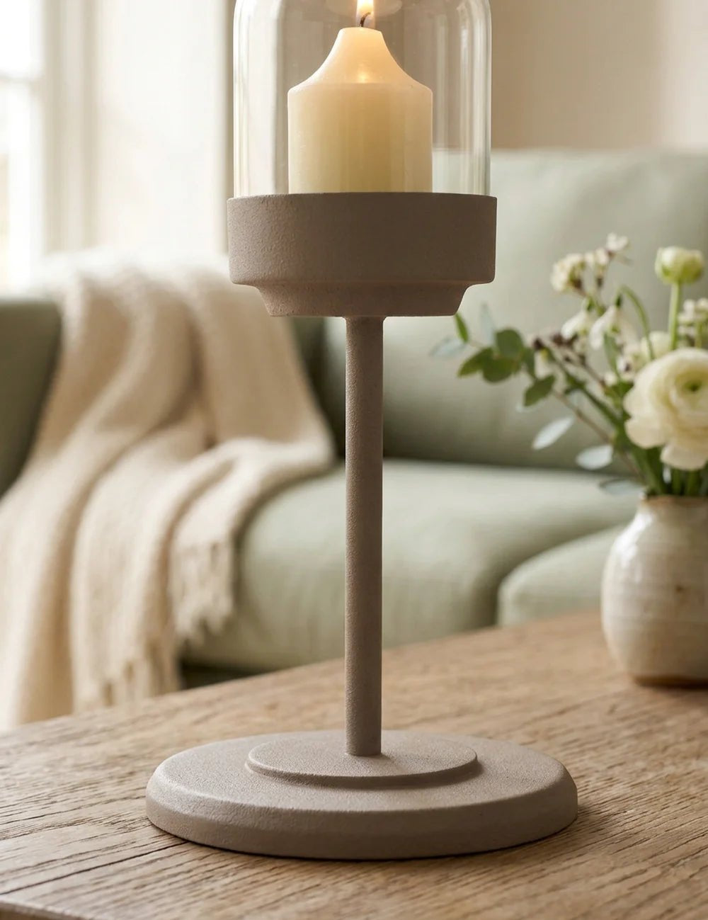 Windlicht Senza Beige – Nahaufnahme Materialdetail