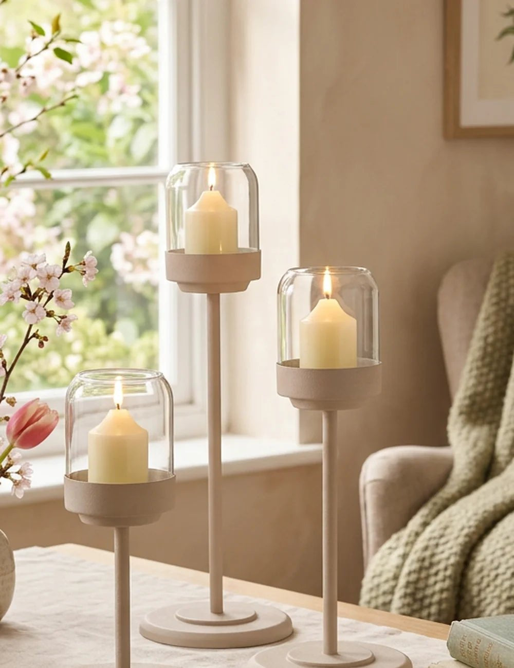Windlicht Senza Beige – Ansicht von der Seite